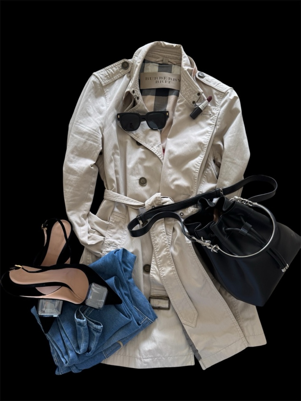 Burberry Brit Trench Coat Beige Nova Check Lined Belted US 14 UK 16 - Picture 17 of 17